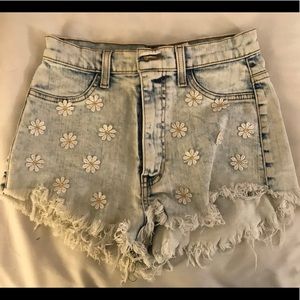 Floral Stitched Jean Shorts